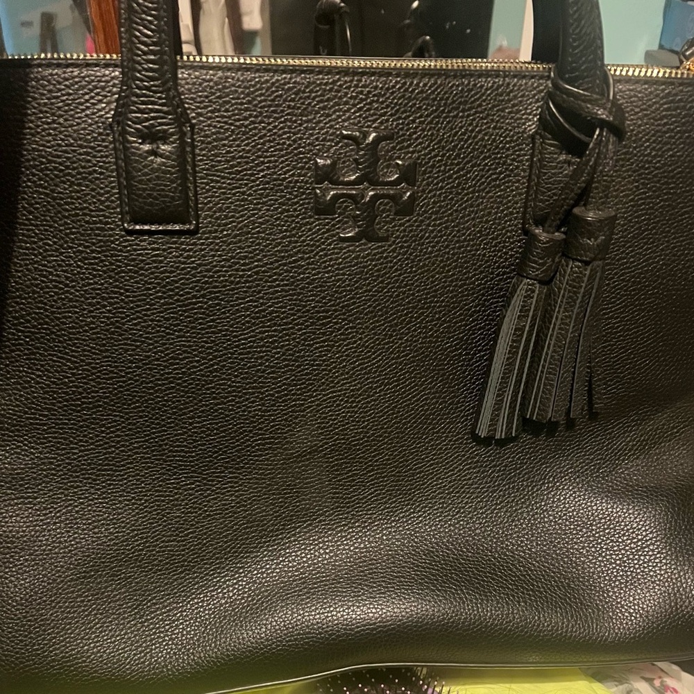 Tory Burch Black Pebbled Leather Tote